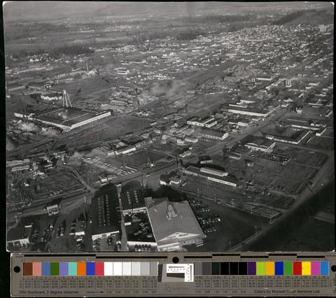Aerial photo of Eugene showing industrial area., c. 1960s [b001] [173] show page link