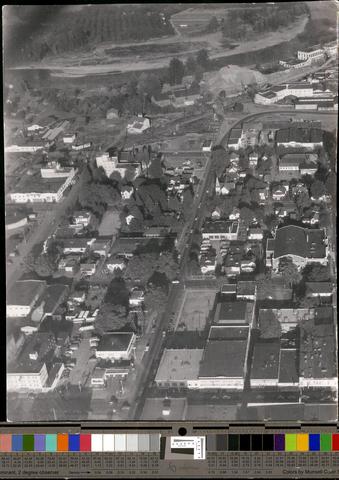 Aerial view of Eugene showing river and structures., c. 1960s [b001] [171] show page link