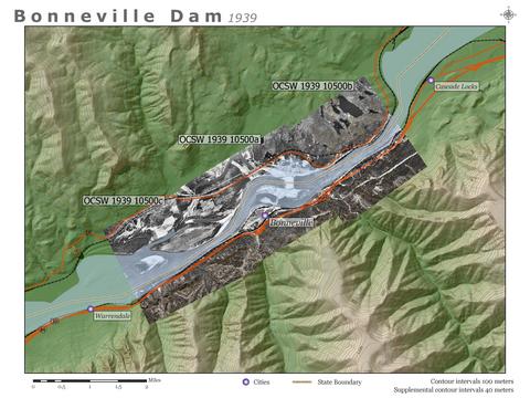 Bonneville Dam: 1939 Aerial Photographs: Guide Map show page link