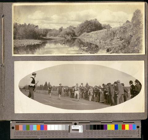 Track meet at University of Oregon; William Trine was trainer from 1896, and the team won the northwest championship in 1900, c. 1901 [b001] [019] [015] show page link