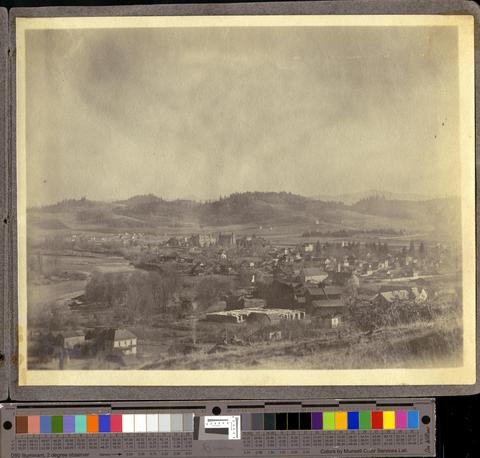 View of Eugene from Skinner's Butte towards Fairmount, with campus visible at center, c. 1901 [b001] [019] [024] show page link
