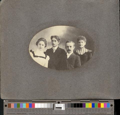 Portrait of Straub family: Leila, Vincent, Dean John Straub, and wife Cornelia; daughter Leila and son Vincent attended UO; Vincent, a photographer died in 1902 while a student, c. 1901 [b001] [019] [025] show page link